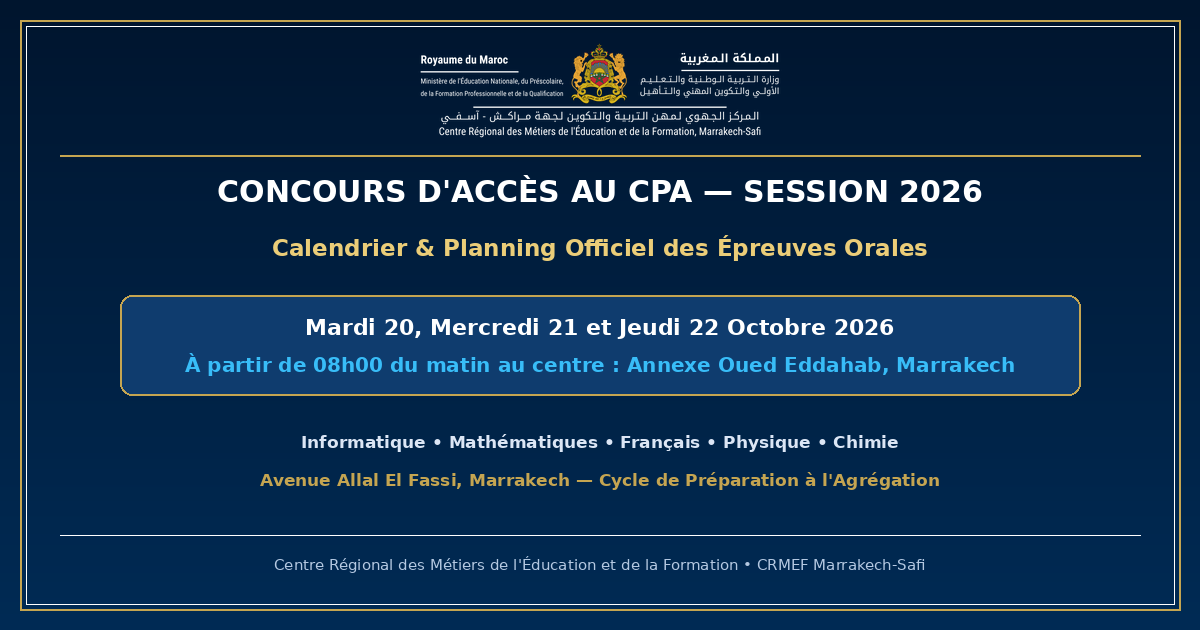 Avis aux Candidat(e)s : Épreuves Orales du Concours CPA (Session 2026)